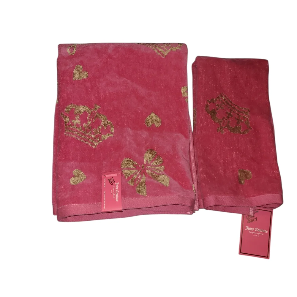 Juicy Couture Pink Towel Set with Gold Designs